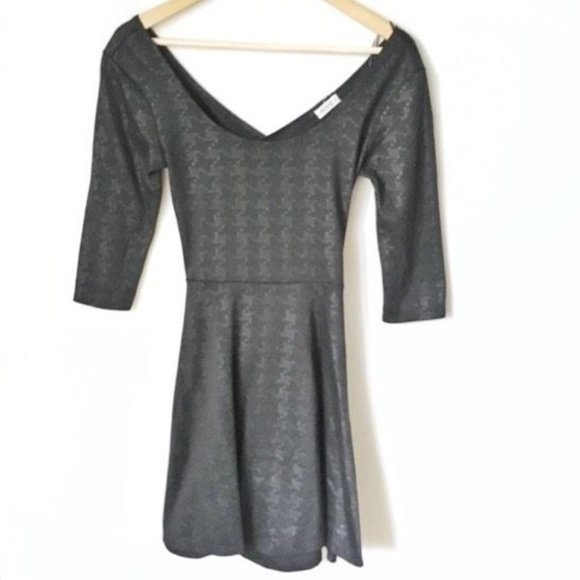 Wide V-Neck Black Skater Dress - Picture 1 of 5